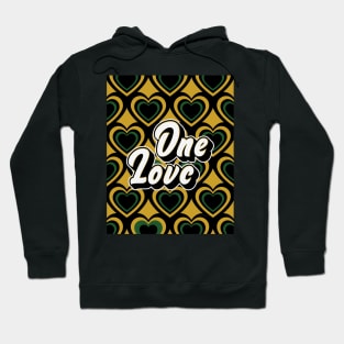 One Love Retro Hearts - black, green, gold, on gold Hoodie